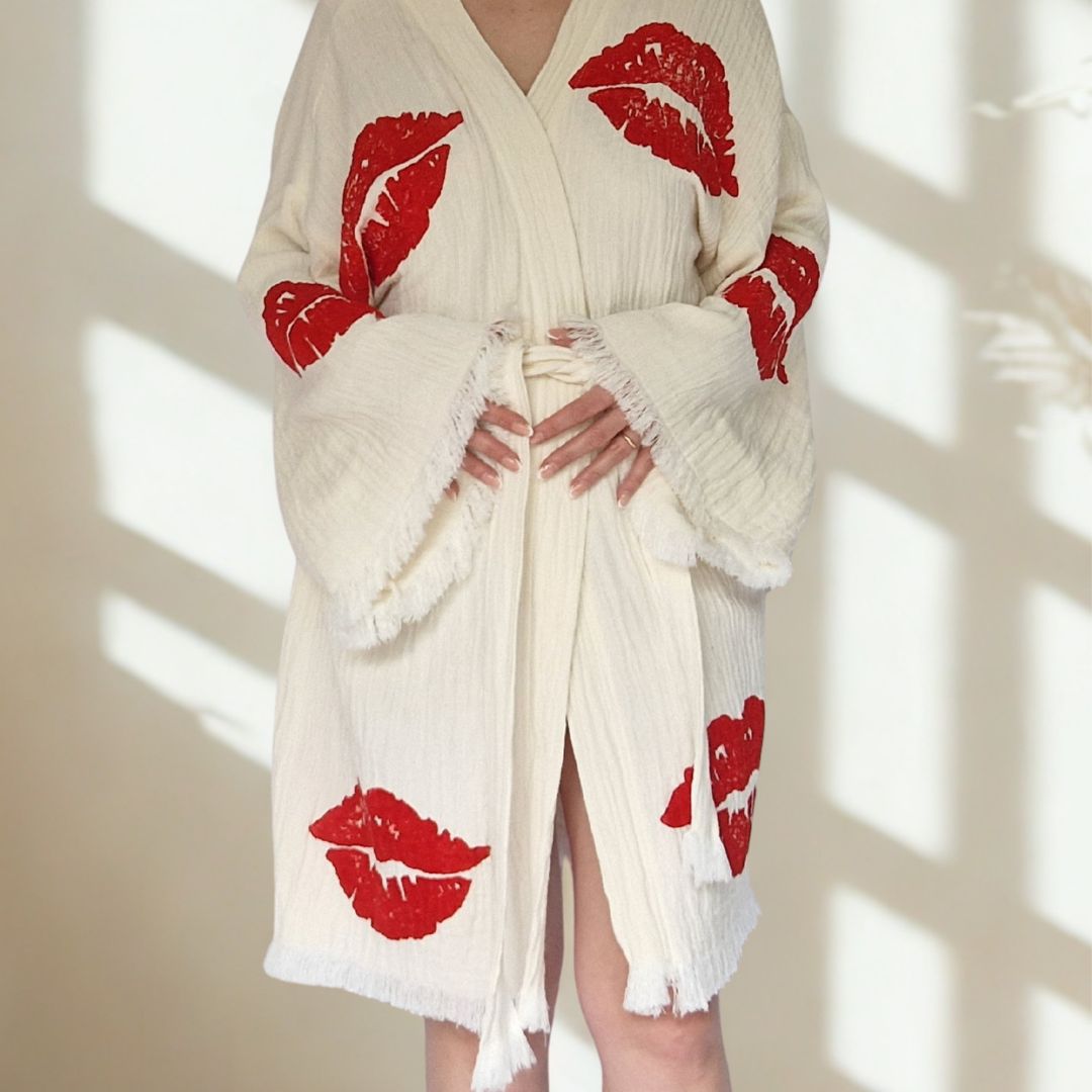 Kisses Double‑Layer Muslin Kimono Robe