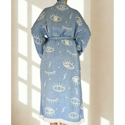 Gaze Spell Jacquard Muslin Kimono Robe - Double Layer Turkish Muslin Cotton