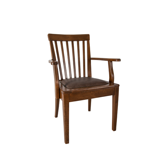 Elegant  natural solid wooden armchair with faux leather, brown solid and durable wood arm chair