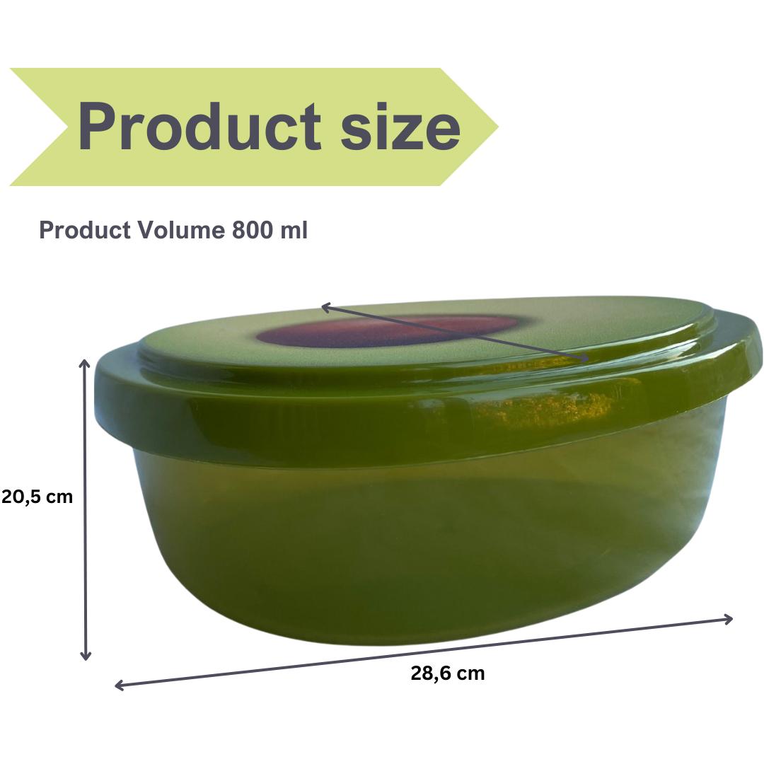 Avocado-themed airtight storage container with 800ml capacity, featuring a leak-proof seal for fresh food storage.
