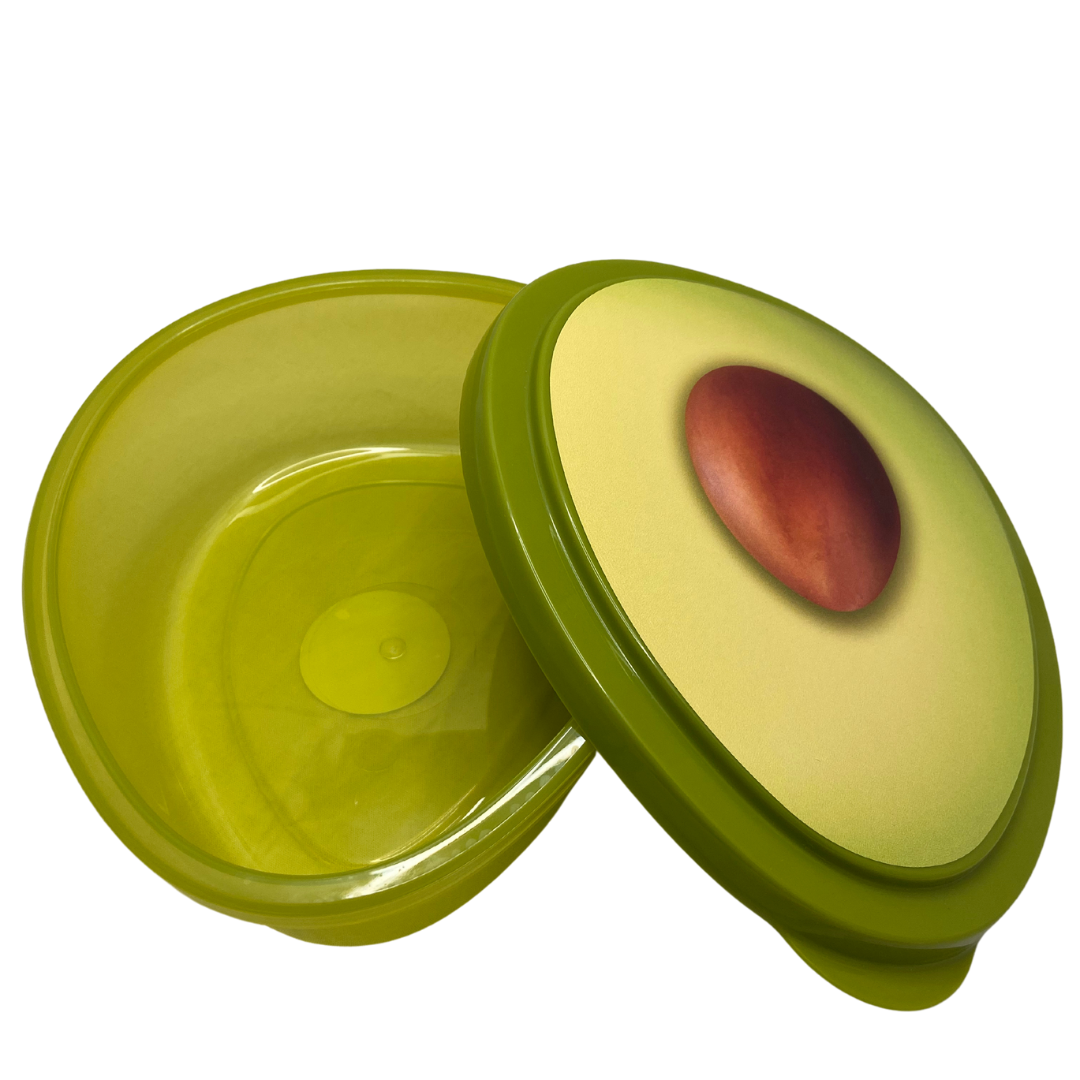 Avocado-themed airtight storage container with 800ml capacity, featuring a leak-proof seal for fresh food storage.
