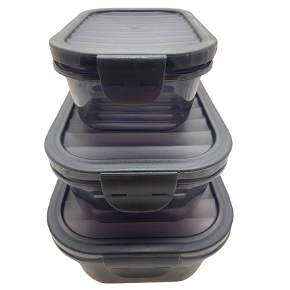 Airtight Saver Box Set – Premium 3-Piece Food Storage Containers (1.7L + 1L + 0.5L) – Black