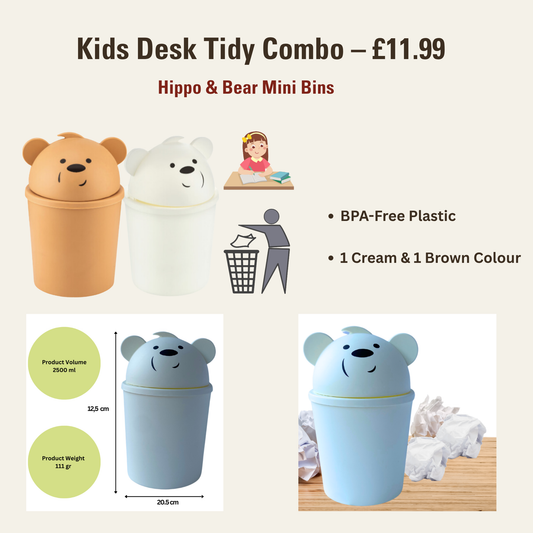 Hippo Dustbin Duo – Brown & Cream Set (2 Pieces )