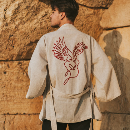 Premium Linen & Hemp Blend Men’s Kimono Robe