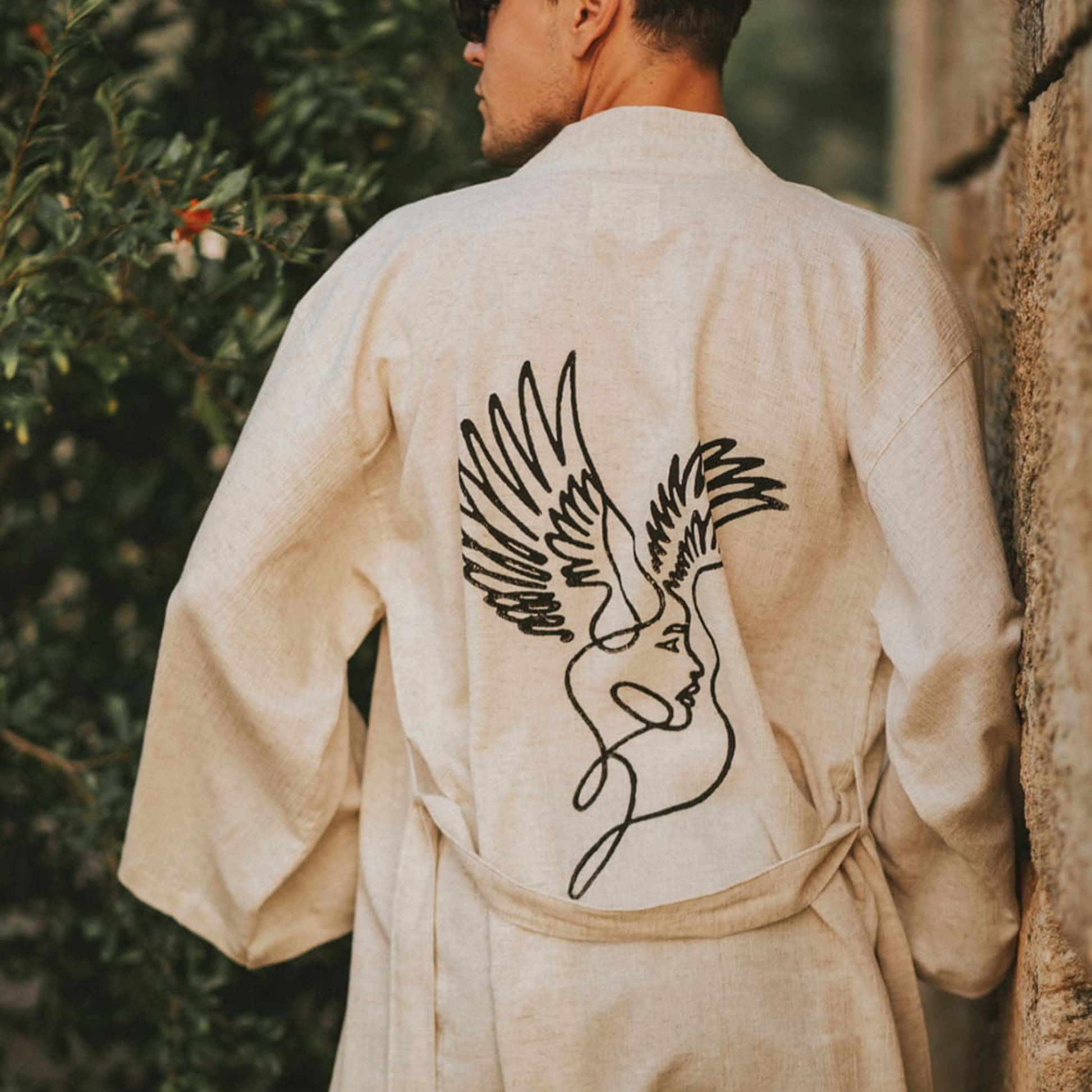 men hemp kimono robe