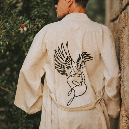 men hemp kimono robe