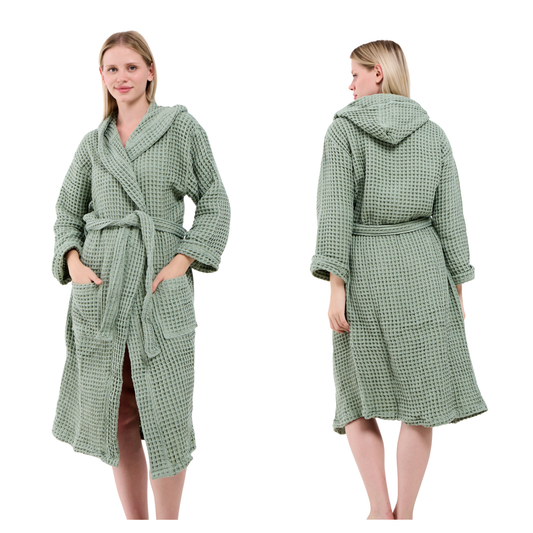 Organic Cotton Waffle Kimono Robe - Unisex Spa Robe, Lightweight & Absorbent