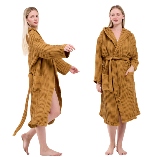 Organic Cotton Waffle Kimono Robe - Unisex Spa Robe, Lightweight & Absorbent