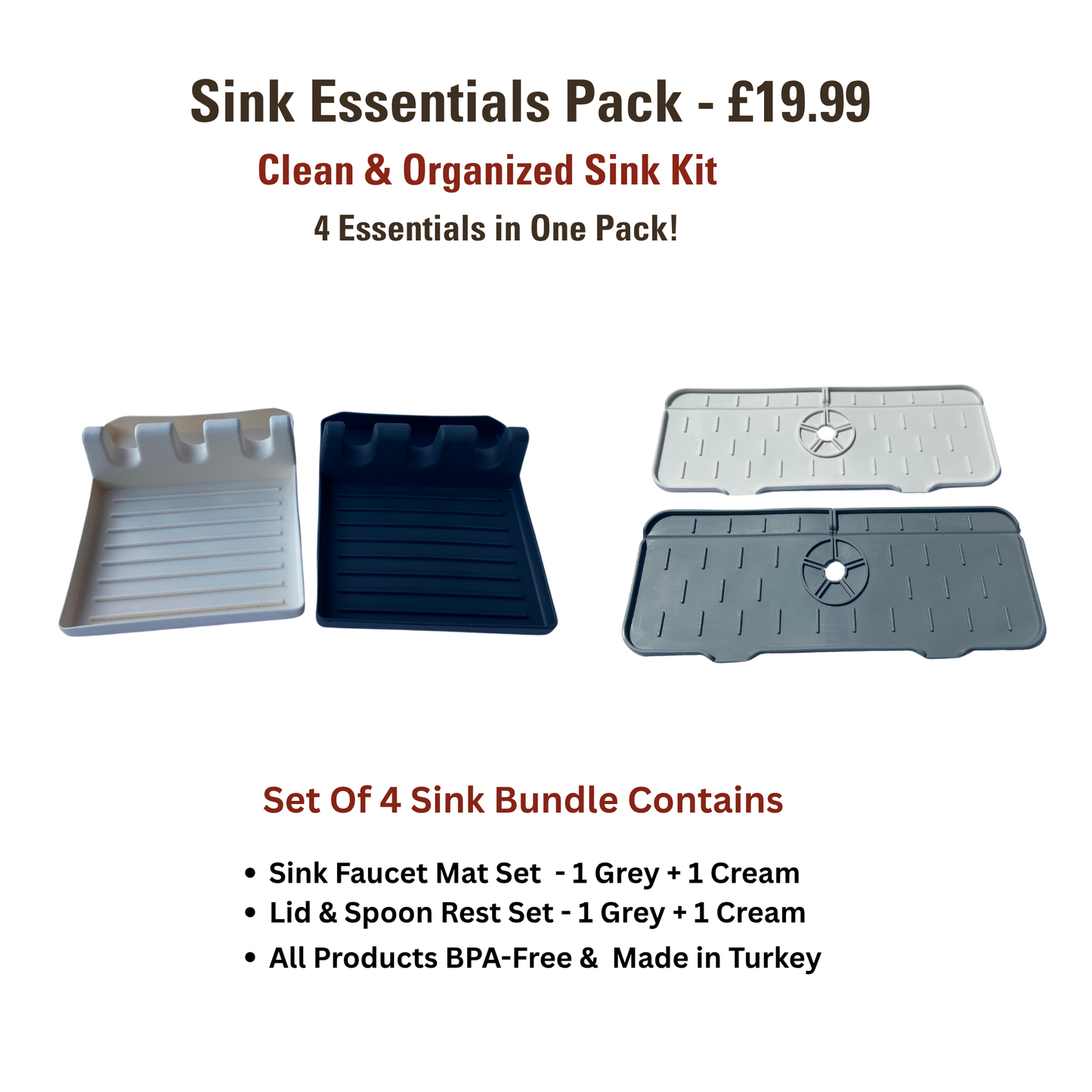 Kitchen Utility Duo – 2 Sink Mats & 2 Spoon Rests (4-Piece Set)