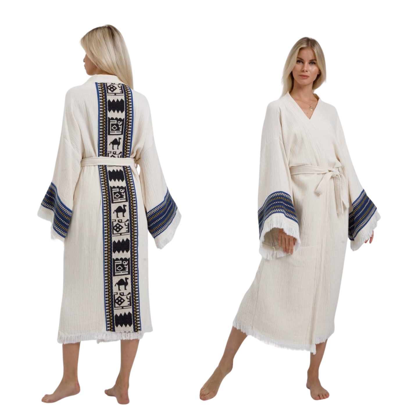 Double layer muslin cotton kimono robe