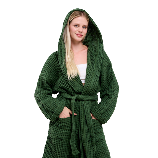 Organic Cotton Waffle Kimono Robe - Unisex Spa Robe, Lightweight & Absorbent